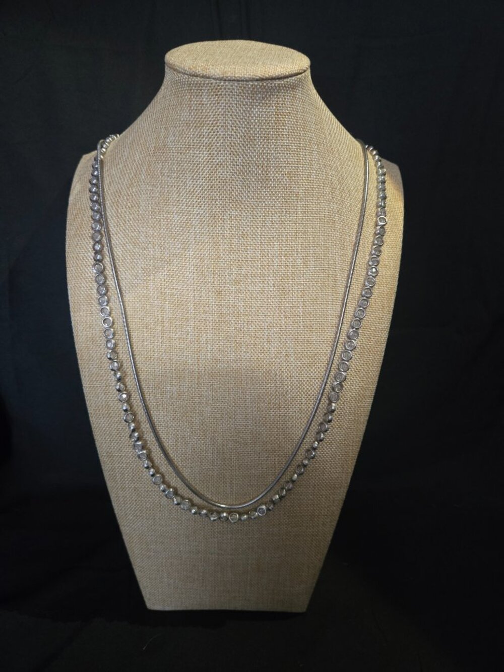 Chico's Silver Tone Double Layer Crystal Station Necklace – Original Retail Tag - Picture 3 of 5